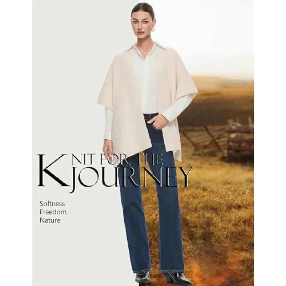 Chunky Ribbed Knit Open Front Poncho Wrap One Size Cozy Winter Sweater